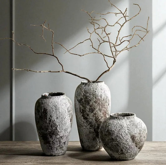 Handmade Grey Ceramic Vase: Rustic Minimalist Table Centerpiece