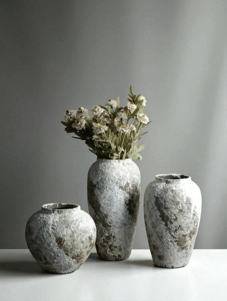 Handmade Grey Ceramic Vase: Rustic Minimalist Table Centerpiece