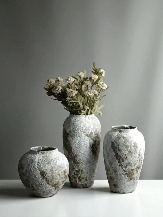 Handmade Grey Ceramic Vase: Rustic Minimalist Table Centerpiece