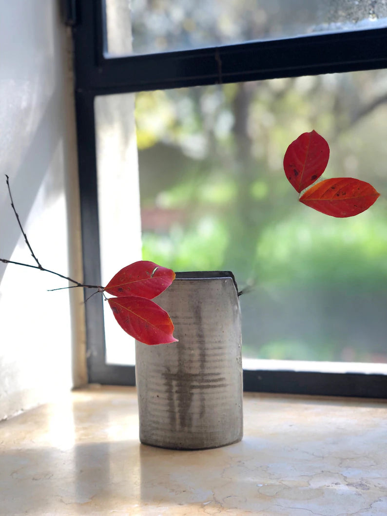 Unique handmade gray ceramic vase